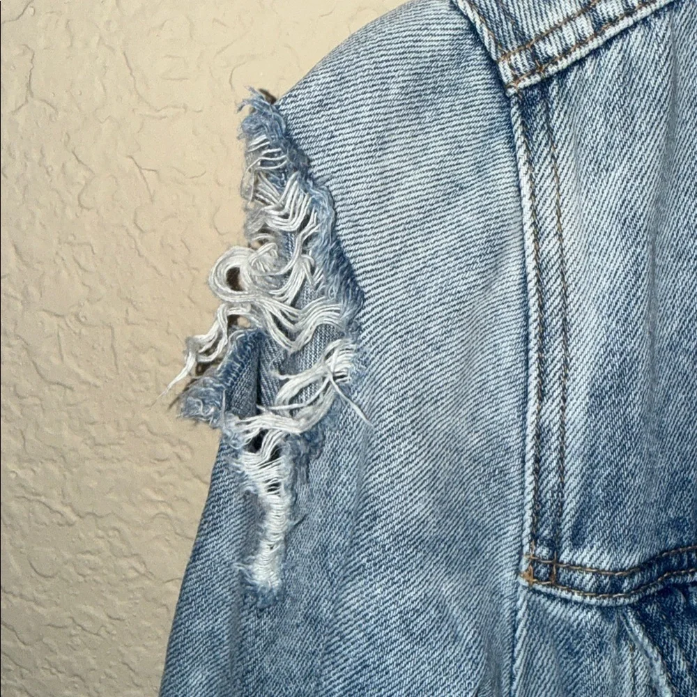 Free People Light Blue Distressed Denim Jacket